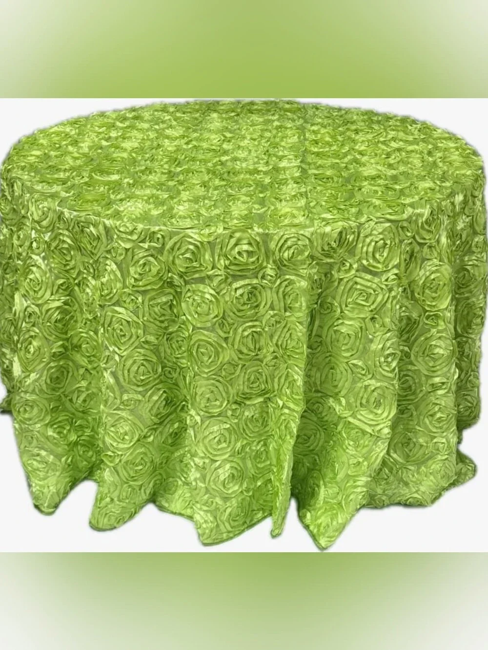 Elegant Apple Green Rosette Round Tablecloth Satin Rose Pattern 120